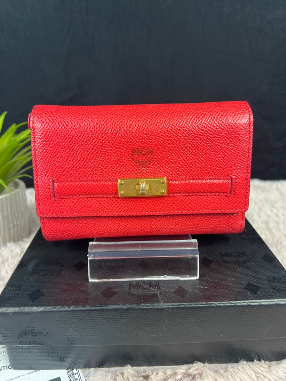 MCM Red München Continental Trifold Leather Wallet - Full Set Box/Dust Bag/COA
